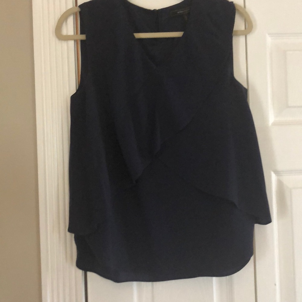 BCBGMaxAzria Navy Blue Ruffle Blouse